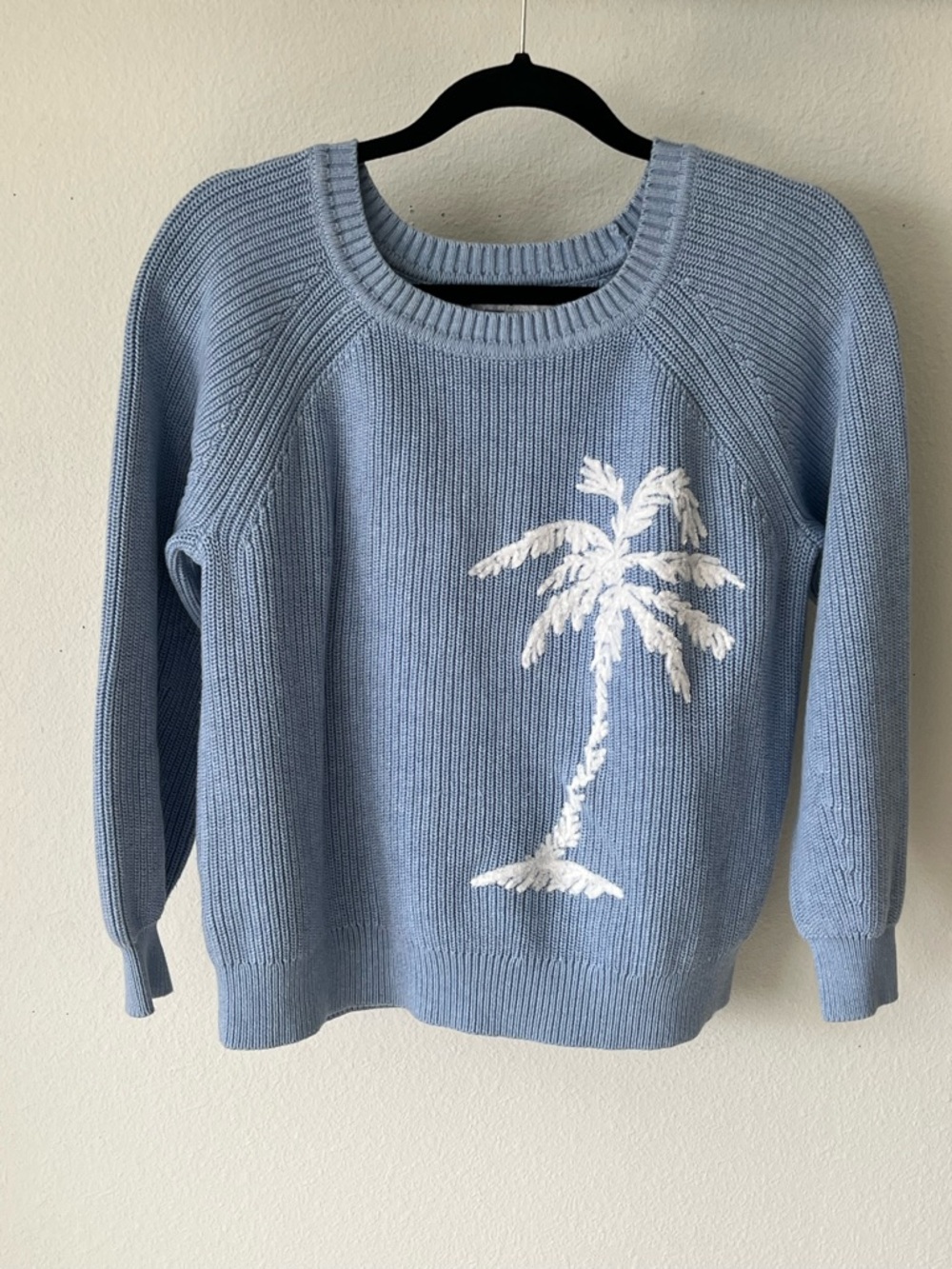 Tommy Bahama Crewneck Sweater with White Palm Tree Light Blue